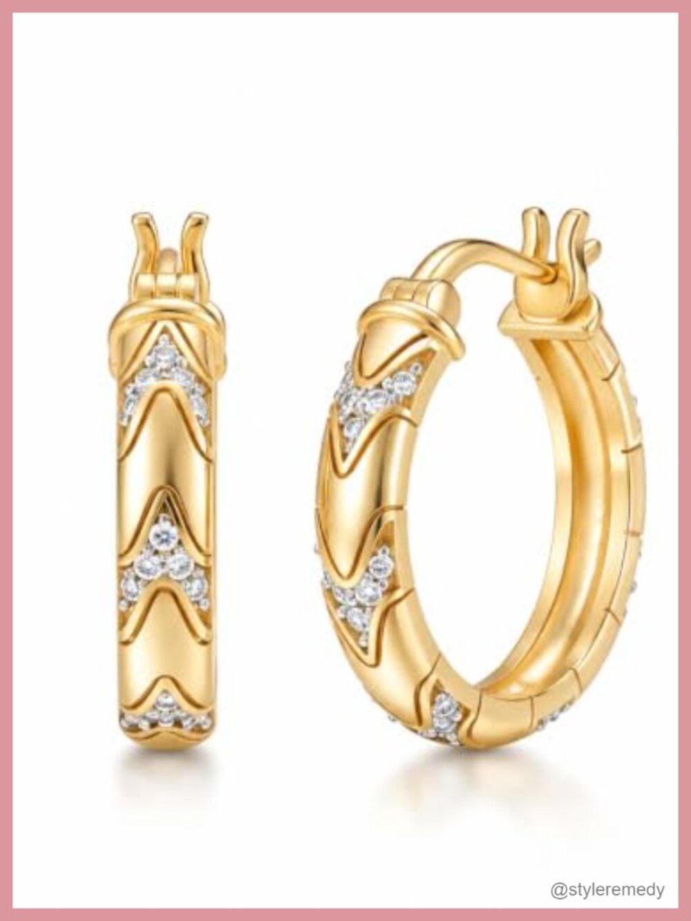 14k Gold Plated Hoop Earrings Women Huggie 20MM Diamonds